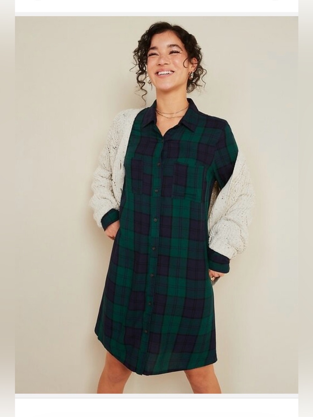 Old Navy sz extra small XS Green Navy Blackwatch plaid shirt dress mini tartan
